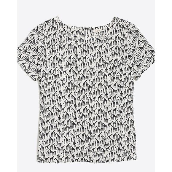 [J. Crew] Black White Giraffe Novelty Print Short Sleeve Round Neck Blouse Sz XL - Picture 1 of 11